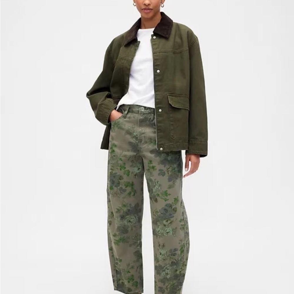 GAP Factory NWT High Rise Green Floral Print Barrel Jeans size 31